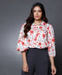 Puffed sleeve button through printed blouse